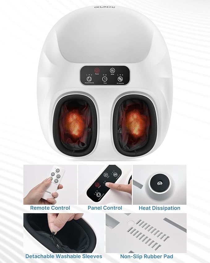 RENPHO Foot Massager Machine with Heat [2026 Upgraded], Shiatsu Foot Massager for Plantar Fasciitis, Cordless Control, FSA Eligible HSA Store Eligible, Up to Size 14, WH