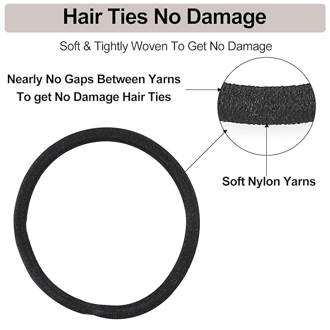 Black Hair Ties for Women, Girls, Kids & Men 280 Bulk Pack, 4MM Ponytail Holders Hair Elastic Bands for Thick, Medium, Thin, Fine, Short Hair Rubber Bands Non Slip & No Damage Hair Accessories