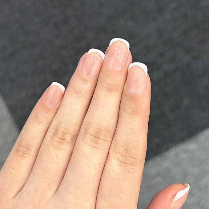 XZMeiLun White French Tip Press On Nails, Extra Short Square Designer, Reusable Acrylic Fake Nails with Glue, Glossy Soft Gel Nails for Wedding and Party, Stick On Glue On Nails for Women - Gift
