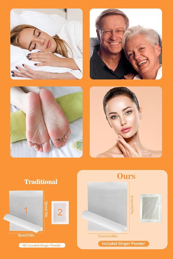 TEWEAE Foot Pads, Ginger FootPads, Natural Ginger Powder Bamboo Vinegar Foot Patches 20 Packs.