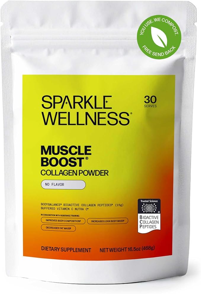 Sparkle Wellness Muscle Boost (No Flavor) [30-Serves] | Collagen Supplement Powder with Hydrolyzed BODYBALANCE Collagen Peptides & Buffered Vitamin C | Improves Body Composition