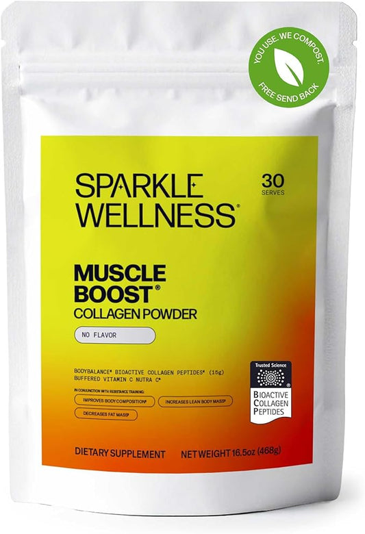 Sparkle Wellness Muscle Boost (No Flavor) [30-Serves] | Collagen Supplement Powder with Hydrolyzed BODYBALANCE Collagen Peptides & Buffered Vitamin C | Improves Body Composition