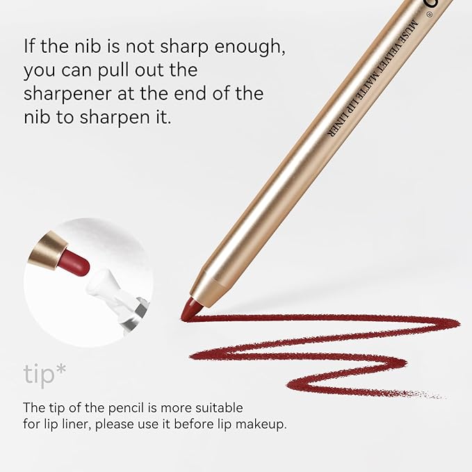 KISSIO Lip Liner,Creamy Lip Pencil,Long Lasting Lip Liner with Sharpener,Matte Finish,Smooth and Soft,Non-Dry,Easy to Use,Cruelty free,Untamable