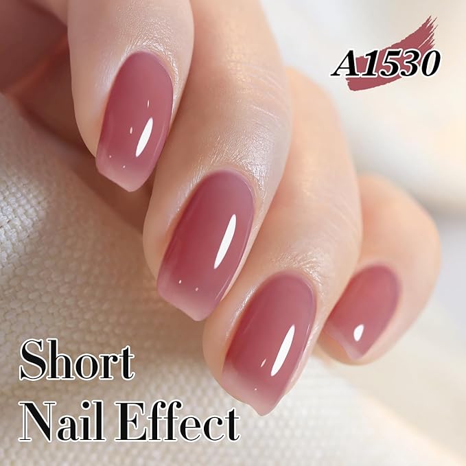 Double Rhythm Gel Polish 15ML Jelly Sheer Pastel Light Milky Color Pearl White Bottle 1 PC 0.5 OZ Full Size Nail Art Salon at Home (Light Plum-D1530)