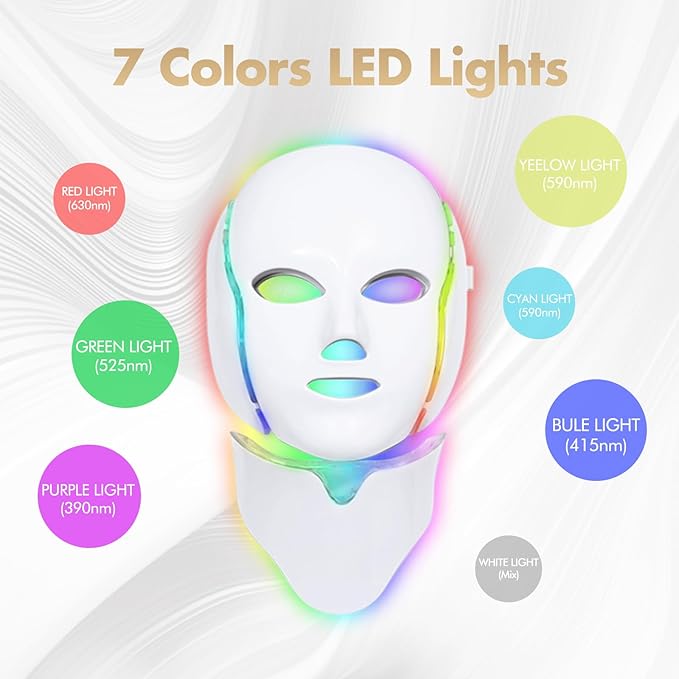 SDKWDH Red Light Photon Facial Mask with Remote Control, 7 Custom Modes with Infrared, Portable with Timer for Home Use