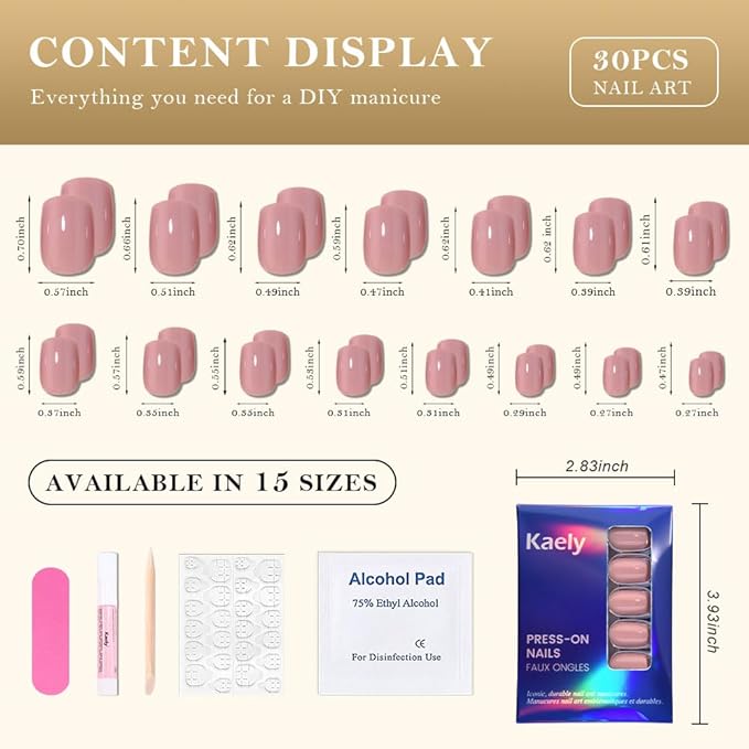evpct Mauve Short Press on Nails Square, Glossy Soft Gel Acrylic Fake Press on Nails Manicure Kit, Reusable Artificial Stick on Nail for Women, Full Cover Easy Application Easy At-Home Salon