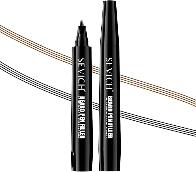 SEVICH Beard Pencil Filler for Men 2-Pack,4-Tip Beard Pen Instantly Fills Sparse Areas & Covers Gaps, Waterproof & Sweat-Resistant,Natural Look,Value Bundle,Black & Dark Brown