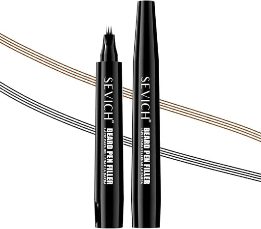 SEVICH Beard Pencil Filler for Men 2-Pack,4-Tip Beard Pen Instantly Fills Sparse Areas & Covers Gaps, Waterproof & Sweat-Resistant,Natural Look,Value Bundle,Black & Dark Brown