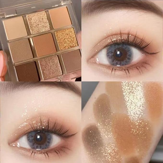 Kayswang 9 colors glitter eyeshadow palette makeup palette matte high pigment color cream texture natural eye shadow powder eye shadow palette in autumn and winter long lasting and waterproof (gold)