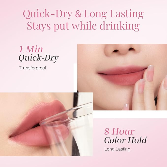 CARSLAN Stay Locked Lip Tint, Quick-Dry Long Lasting Transfer Proof Matte Lip Stain, Moisturizing Glow-Boosting Lightweight Lipstick (02)