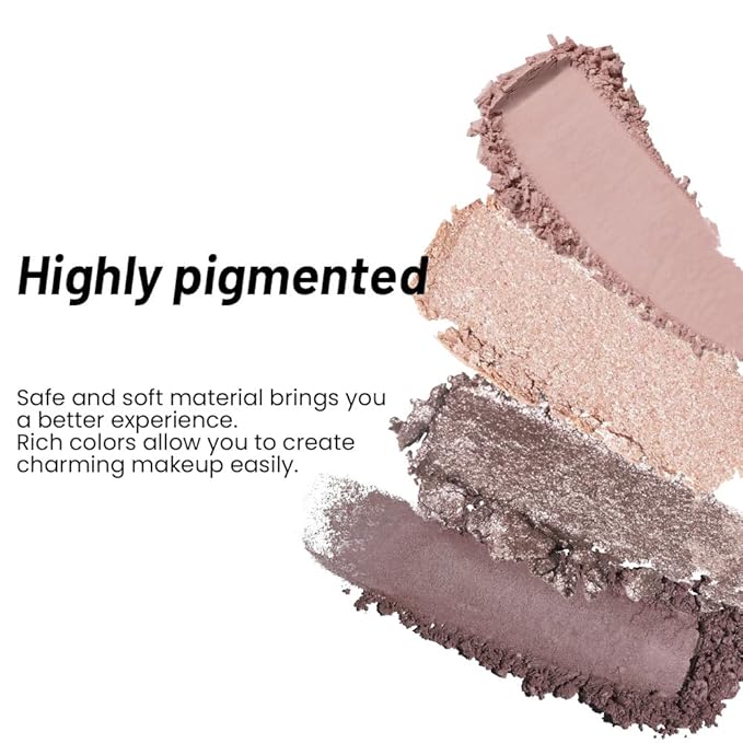 4-Color Neutral Nude Eyeshadow Palette – Matte & Shimmer Champagne Rose, Soft Taupe, Plum Brown & Silver Taupe Shades, High Pigment Blendable Mini Eye Shadow Kit for Daily Soft Glam & Blue Green Eyes