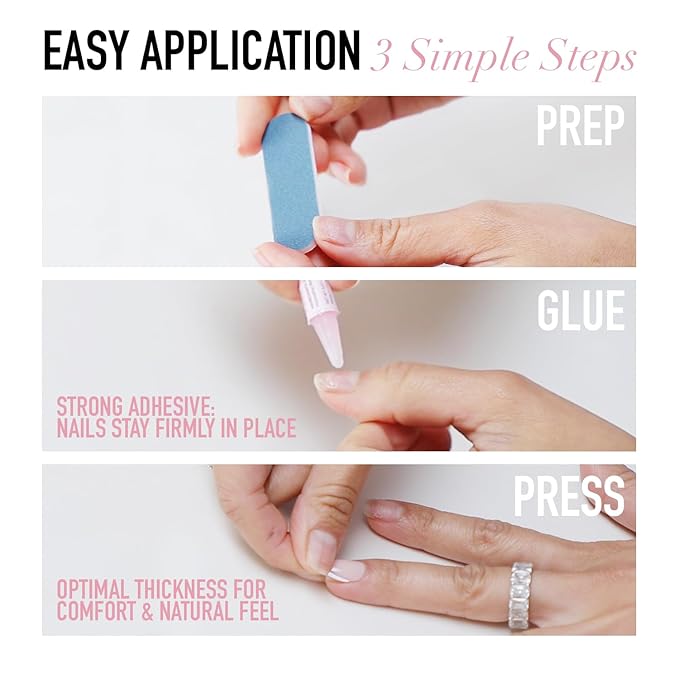 Glamnetic Press On Nails - MaDamn | French Tip Nails, UV Finish Short Pointed Almond Shape, Salon Quality Semi-Transparent Nails in 12 Sizes - 24 Nail Kit with Glue