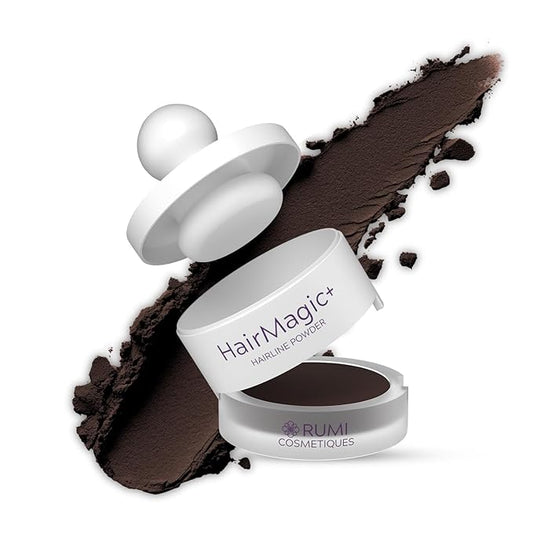 Rumi Cosmetiques HairMagic+ Root Touch Up Powder for Mature Women – Instant Gray Hair Coverage & Hairline Filler – Water-Resistant, Natural Finish, with Argan Oil & Vitamin E (Chocolate Brown)