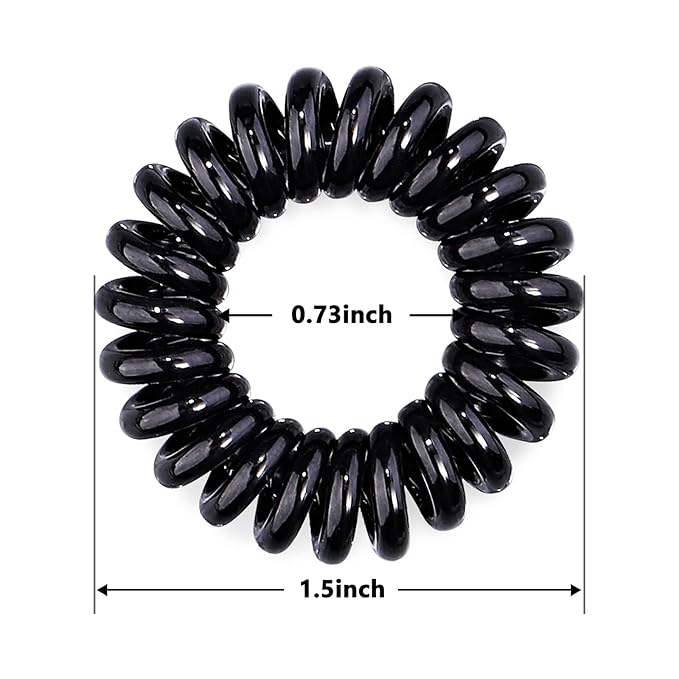 18pc Spiral Hair Ties for Women – Black Elastic Hair Ties No Damage, Ponytail Holders for Thick and Thin Hair – Creaseless and Dent-Free Coil | Ideal Gifts for Women Set. (Black hair ties)