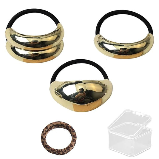 Gold Hair Ties,Metal Hair Ties for Thick Hair, Gold Hair Accessories Non-Damage metal hair ties no break 3PCS