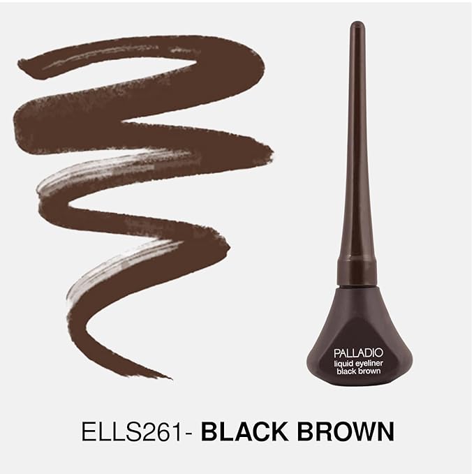 Palladio Liquid Eyeliner, Highly Pigmented and Waterproof Eyeliner, For Intense Eye Definition, Smear-proof Eyeliner Liquid, Includes Easy Grip Wand and Felt Tip Eyeliner Applicator, Black Brown