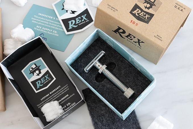 Rex Supply Co. Konsul Adjustable Slant Safety Razor – Stainless Steel Double Edge Razor with Diamond Grip | Customizable Shaving Precision | Made in USA | Wet Shaving Essential