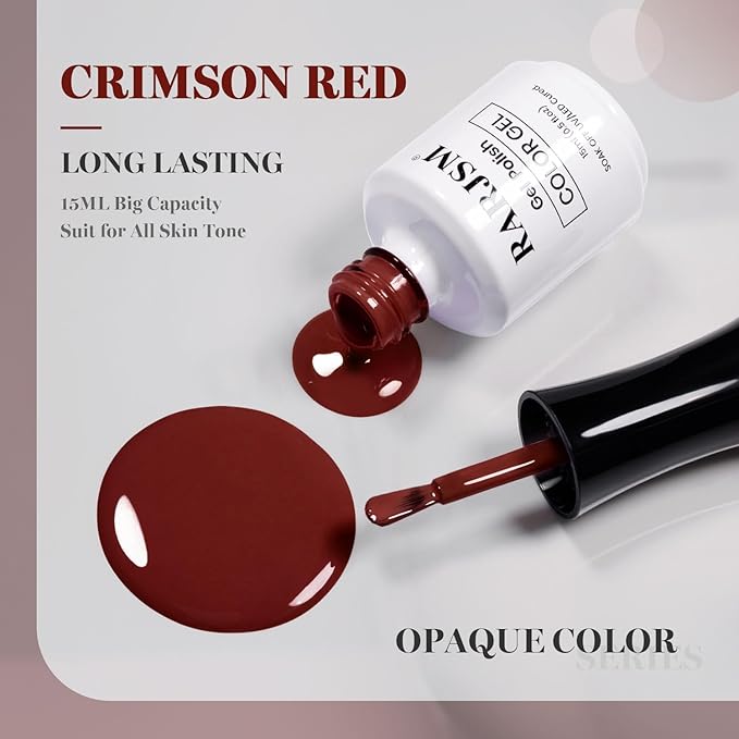 RARJSM Crimson Red Gel Nail Polish Creamy Dark Deep Red Gelpolish 15ML 1Pc Soak off Curing Required Nail Art French Manicure Salon DIY at Home Fall Winter