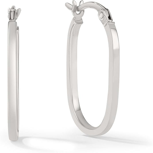 Gold Oval Tube Hoop Earrings for Women – High Polish Finish, Lightweight Hollow Design, 10K or 14K Real Gold