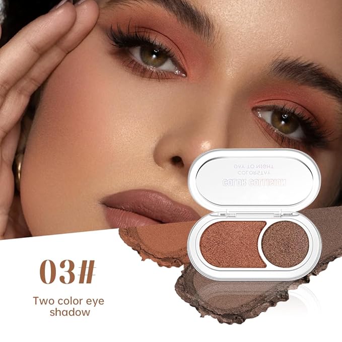 Warm Copper & Bronze Brown Shimmer Eyeshadow Duo – High Pigment Metallic Eye Shadow Palette, Long-Lasting Blendable Warm Nude Copper Brown Shades for Daily Makeup, Soft Glam & Smokey Eye Looks