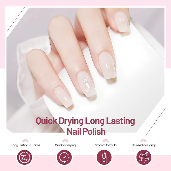 OpenLive Jelly Nail Polish Set 6 Colors White Pale Red Soft Pink Natural Nude Pale Purple Fresh Pink Purple All Seasons Neutral Color Quick Dry Nail Polish Set for Women Salon DIY Nail Art