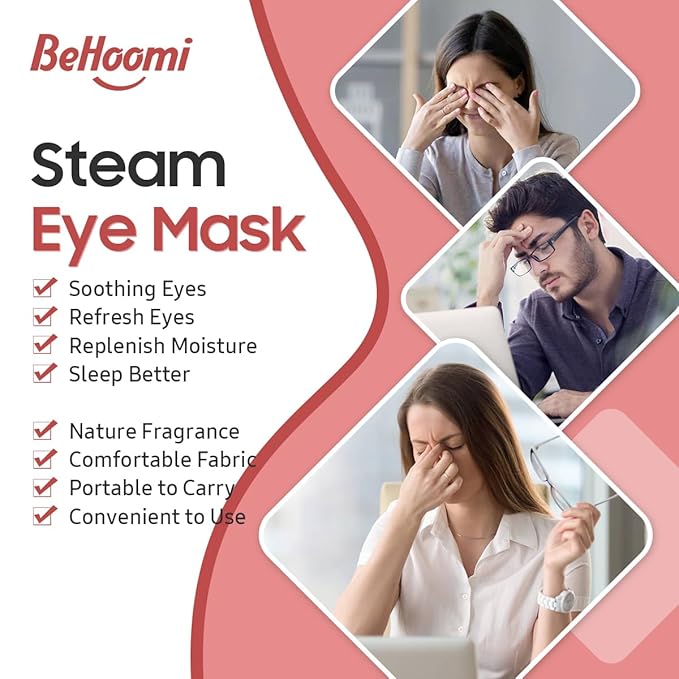 BeHoomi 20 Packs Steam Eye Mask, Heated Eye Mask Warm Compress for Eyes, Disposable Self Heating Steam Mask Sleep, Spa, Travel Essentials & Relaxation Gifts for Women, Stocking Stuffers (Rose)