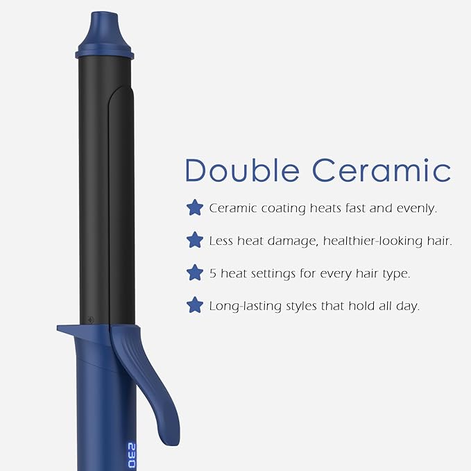 1.25 Inch Oval Curling Iron with Clamp, 6-Level Dial Temp Control 180–450℉, Tourmaline Ceramic, Fast PTC Heating, 100–240V Dual Voltage Long Barrel Curler