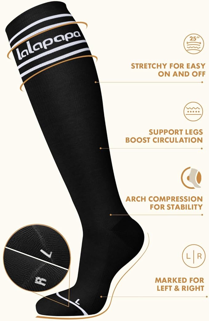 Lalapapa Thick Soft Cotton Compression Socks for Women Men 15-20mmHg Knee High Breathable Cotton Socks for All Day Comfort