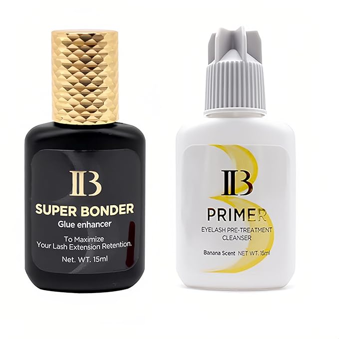 2 Bottles Korea Original IB Beauty Eyelash Extensions Glue 15ml IB Primer Super Bonder False Lash Adhesive Glue Makeup Tools for Professional Salon Use