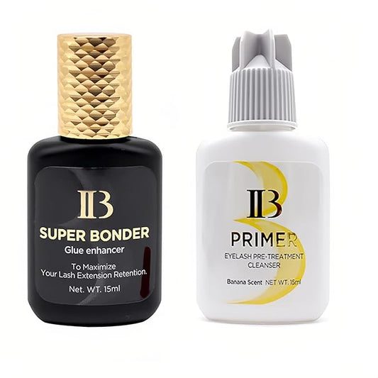 2 Bottles Korea Original IB Beauty Eyelash Extensions Glue 15ml IB Primer Super Bonder False Lash Adhesive Glue Makeup Tools for Professional Salon Use