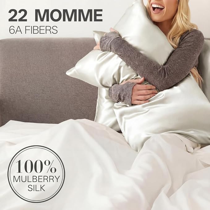 STONECREST Silk Pillowcase, 100% Organic Mulberry Silk, Real 22 Momme 6A Grade, Oeko-Tex Certified, Luxury Pillow Cover for Hair & Skin, with Hidden Zipper(1 Pc Standard 20x26, Beige)
