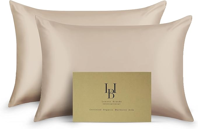 Silk Pillow Cases Certified Organic 100% Pure Mulberry Silk Pillowcase Grade 6A 25 Momme Pillowcase (Taupe, Queen, Pack of 2)