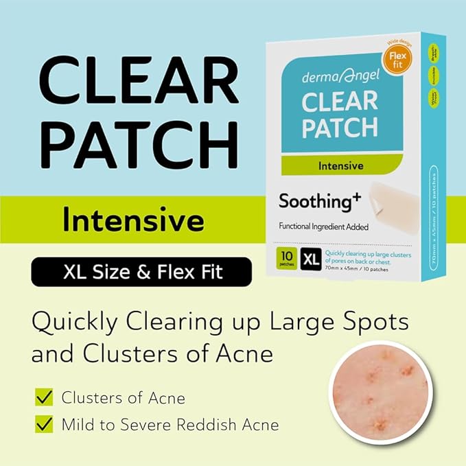DERMA ANGEL Large Pimple Patches for Face - Hydrocolloid Nose, Chin, and Forehead Acne Patches for Full Face Coverage - Big Acne Patches for Large Blemish - Day & Night Use (Intensive-XL/10 Dots)