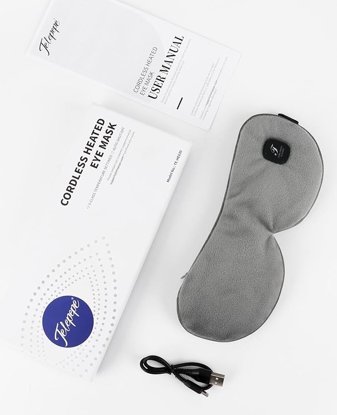Heated Eye Mask, Cordless Warm Eye Compress for Dry Eyes, Blepharitis, Light Blocking Heat Eye Mask for Men Women, 1000mAh Rechargeable Battery and Washable Cover (Grey)