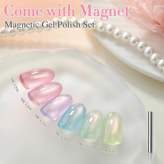 Double Rhythm 0.5 OZ Cat Eye Gel Polish with Magnet 15ML Holographic Glitter Shimmer Translucent Jelly Color Magnetic Nail Polish Salon DIY at Home (Light Purple-MC1209)