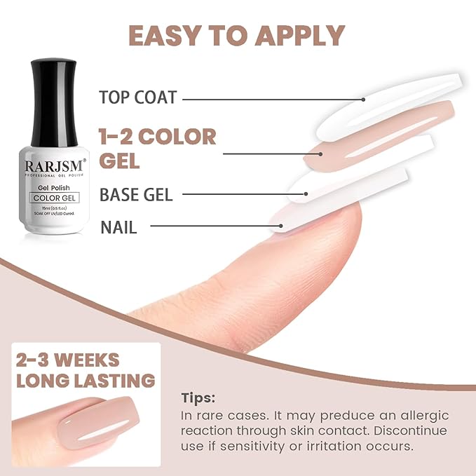 RARJSM Nude Gel Nail Polish Eggshell Pink Neutral Skin Tone Sheer Jelly Gel Polish 1PC 15ml Single Bottle Cream Transparent Pink Nail Gel Polish Soak off UV LED Cured for Home Salon DIY Manicure