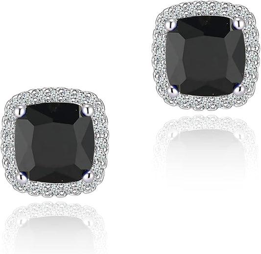YOMELA Cubic Zirconia Earrings Studs, Halo CZ Birthstone Simulated Diamond Stud Earrings for Women