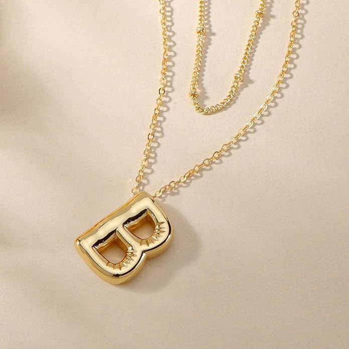 PANSHI Gold Initial Necklaces Gifts for Teen Girls Women Girlfriend Teen Girl Gifts Trendy Stuff Layered Bubble Letter Necklace Gold Jewelry Birthday Gift