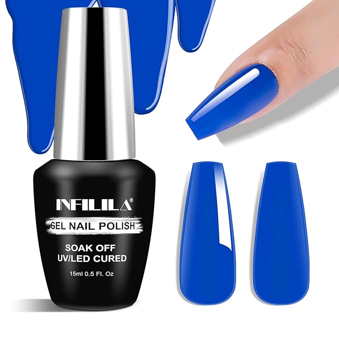 NXJ INFILILA Blue Gel Nail Polish, 15ML One-Stroke Coloring Royal Blue UV LED Gel Polish High Gloss, Hema Free Color Gift for Nail Art Design Manicure Salon DIY Salon SQ214