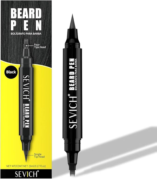 SEVICH Beard Pencil Filler for Men Black,Dual-Ended Beard Styling Tool with 4-Prong Fill Tip and 1-Prong Contour Tip for Natural Looking Beard,Waterproof & Sweatproof,Travel Size