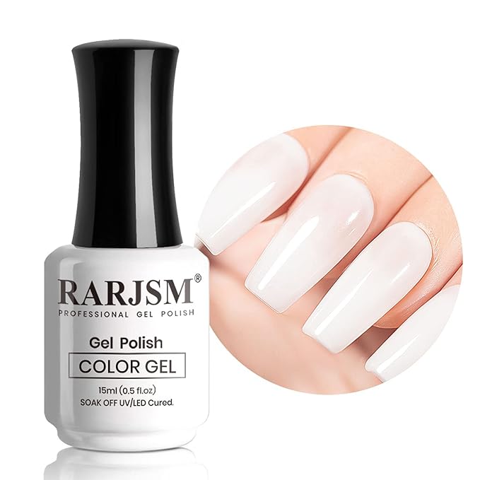 RARJSM Milky White Gel Polish, 15ML French White Nail Art Manicure Varnish LED UV Translucent Gel Nail Polish Soak Off Clear Nail Gel Sheer White Gel Polish