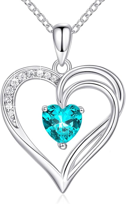 AM ANNIS MUNN 925 Sterling Silver Heart Necklace for Women Birthstone Necklace Silver Jewelry for Womens Jewelry Gifts for Women Her Mom