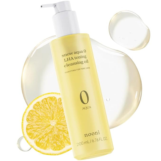 NOONI Korean Cleansing Oil - Snow Aqua 0 LHA Toning Cleansing Oil | Makeup Blackhead Remover, Pore Control, Glass Skin, Help Control Sebum, Revitalizing, Moisturizing, Gifts For Women, 6.76 Fl Oz