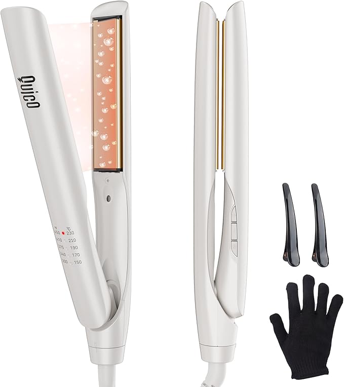 Quico Upgrade Hair Straightener, 100-240V Dual Voltage Travel Hair Straightener and Curler with 15s Heat Up, Professional Negative Ion Ceramic Flat Iron for Less Frizz, 5 Temp & Auto Shut-Off