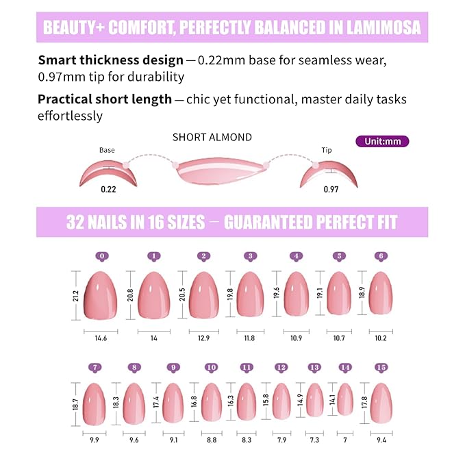 LAMIMOSA 32Pcs Cat Eye Press On Nails Short Almond – Soft Gel Fake Nails in 16 Sizes, Reusable Glue on Nails Kit, PEACHY BLUSH