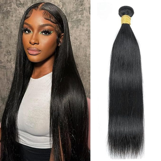 30 Inch Bundles Human Hair Brazilian Straight Human Hair Bundles Unprocessed Virgin Human Hair Weave Bundle Straight, Sew In Hair Extensions Glossy Hair Bundles Double Weft Black Color