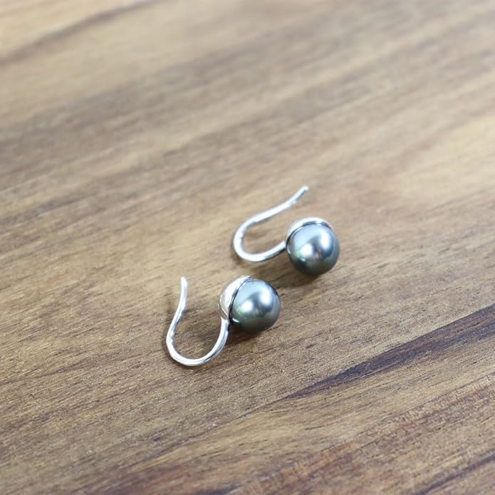 NONNYL Gift for Wife Tahitian Black&Freshwater Cultured-Pearl-Earrings-Gifts for Women- Wedding Birthday Anniversary-Mom Her Mothers Day Valentines Day Christmas-18K Gold Plated Sterling Silver Pearl Dangle Earring Fine Jewelry