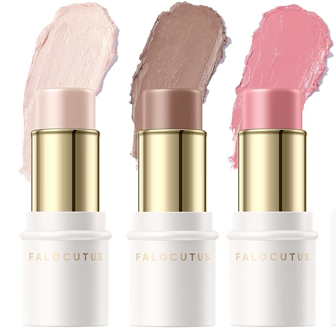 3 Pcs FAIR Contour Stick Set,Cream Blush & Highlighter Bronzer Pen,Long Lasting & Smooth Natural Face Contouring Illuminator,Professional Makeup Kit for All Skin
