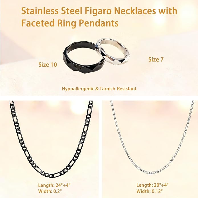 LAOLINTUS Matching Necklace for Couples Necklace Gifts for Women, Valentine’s Day Engagement Gifts for Her, Silver and 18K Gold Plated Figaro Chain for Girlfriend Wife with Double Ring