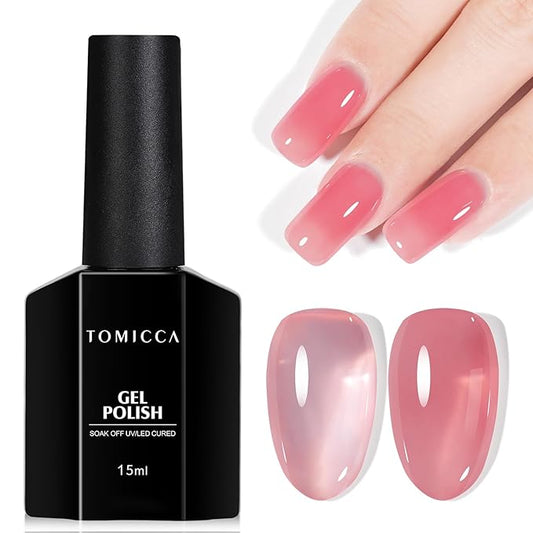 TOMICCA Jelly Gel Nail Polish, 15ml Light Red Jelly Nails Gel Polish, Soak Off UV Led for Cure, Strawberry Red Translucent Colors Long Lasting French Nail Art Manicure Salon For Woman